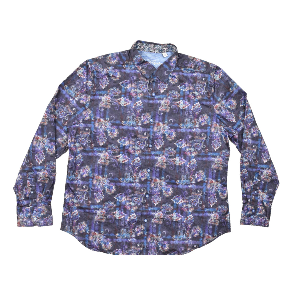 Robert Graham Shirt Men 2XL Classic Fit Purple Paisley Cotton Long Sleeve Button